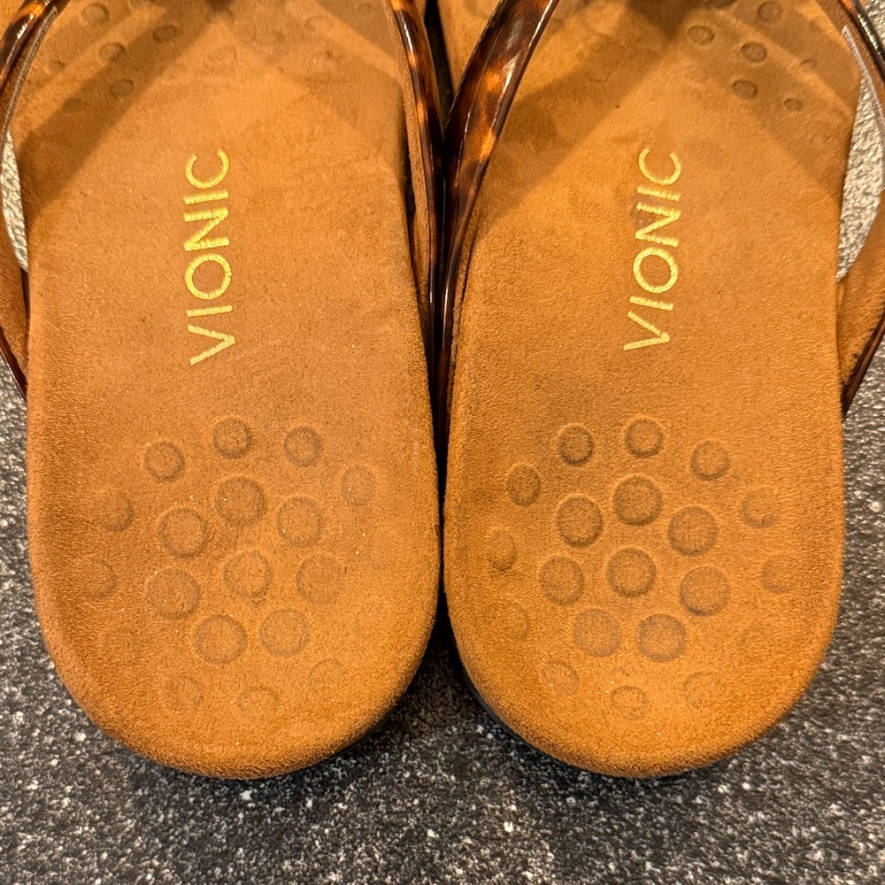 Vionic Women’s Brown Suede Footbed Tortoise-Print Bow Sandals - size 7 - Picture 4 of 6